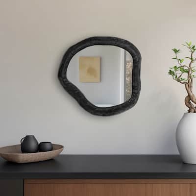 Alum, 14", Hammered Outlined Mirror, Matte Black, Novelty, 1.25"H, Solid Color - 14.25" x 13.75" x 1.25"