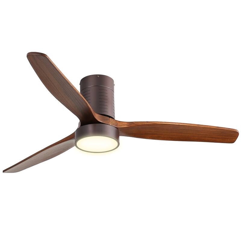 Sofucor 52 Inch Flush Mount Solid Wood Ceiling Fan with Remote, Reversible Motor,Integrated Light Optional