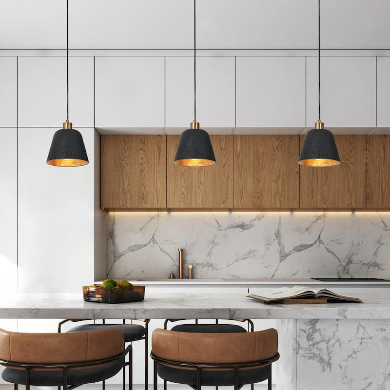 Ampla Modern Farmhouse 1-light Dome Pendant Light Black Gold Dimmable Kitchen Island Lighting
