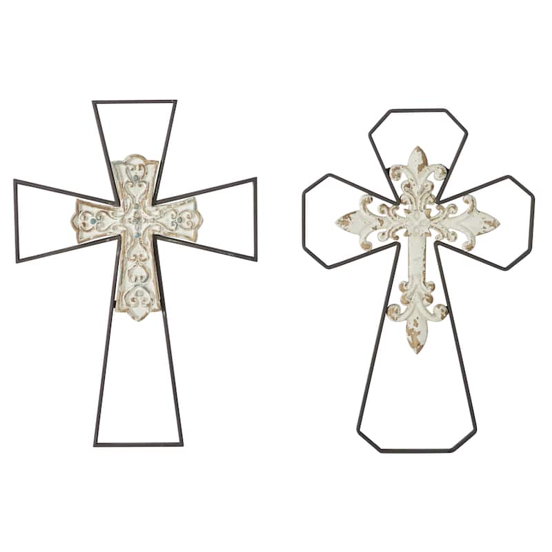 Metal Cross Carved Wood Wall Decor - Set of 2 Black - Roche River Decor - Black