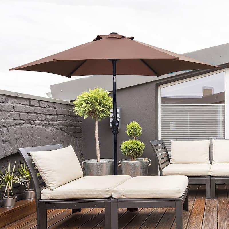 Ainfox 9ft Patio Umbrella Crank Lift Tilt Without Base Outdoor Hexagonal Umbrella - Brown