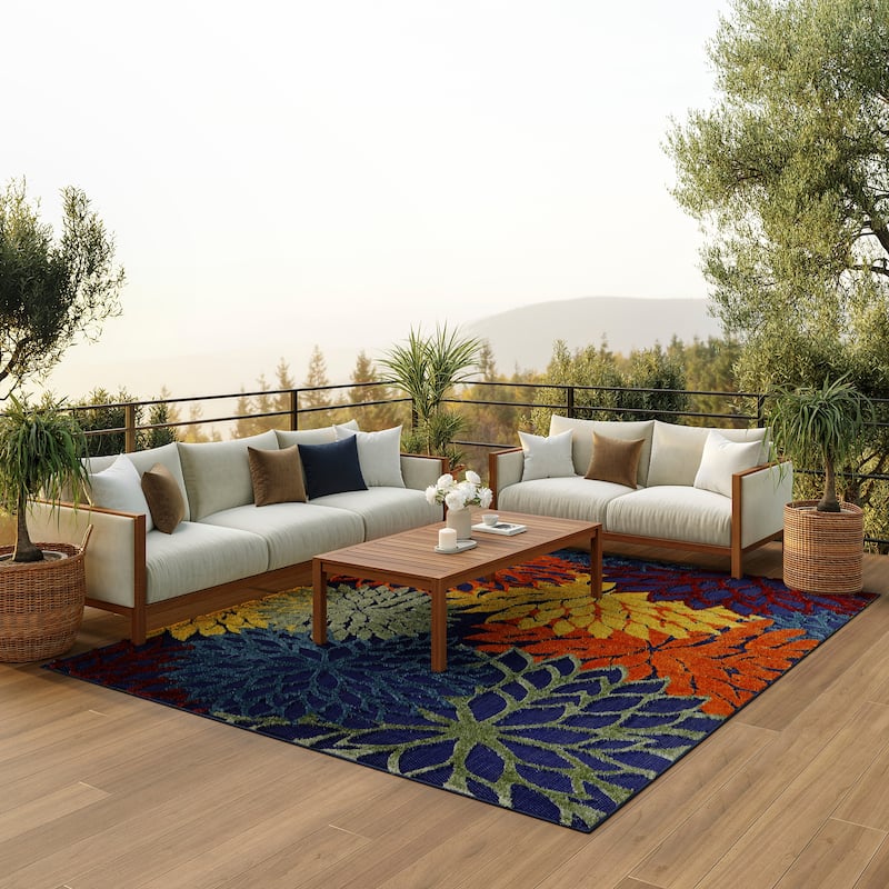 Nourison Aloha Floral Modern, Indoor/Outdoor Area Rug - 7' x 10' - Navy/Multicolor