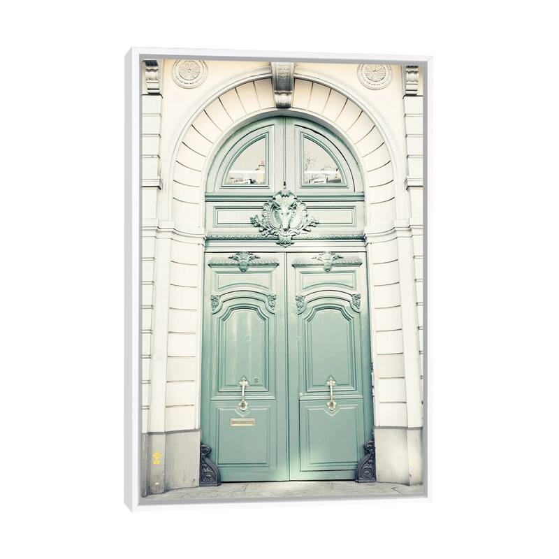 iCanvas "Paris Door, Mint" by Caroline Mint Framed - White - 40x26