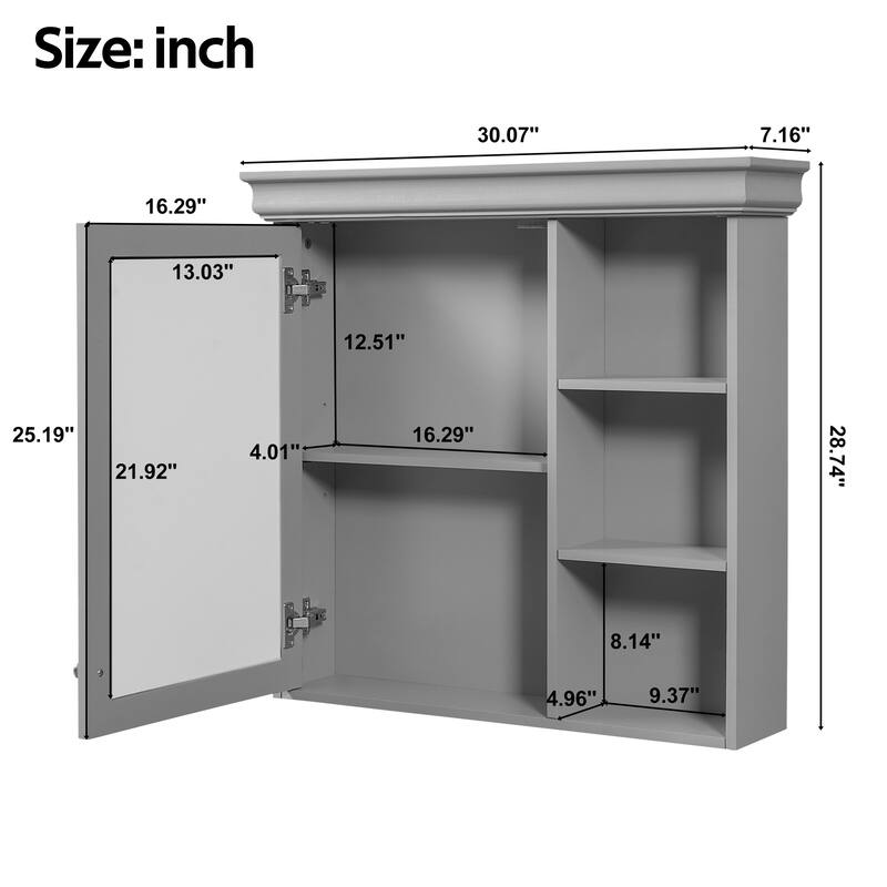 30" x 28" Bathroom Medicine Cabinet with Mirror, Wall Mounted Over Toilet Storage Cabinet with Organizer