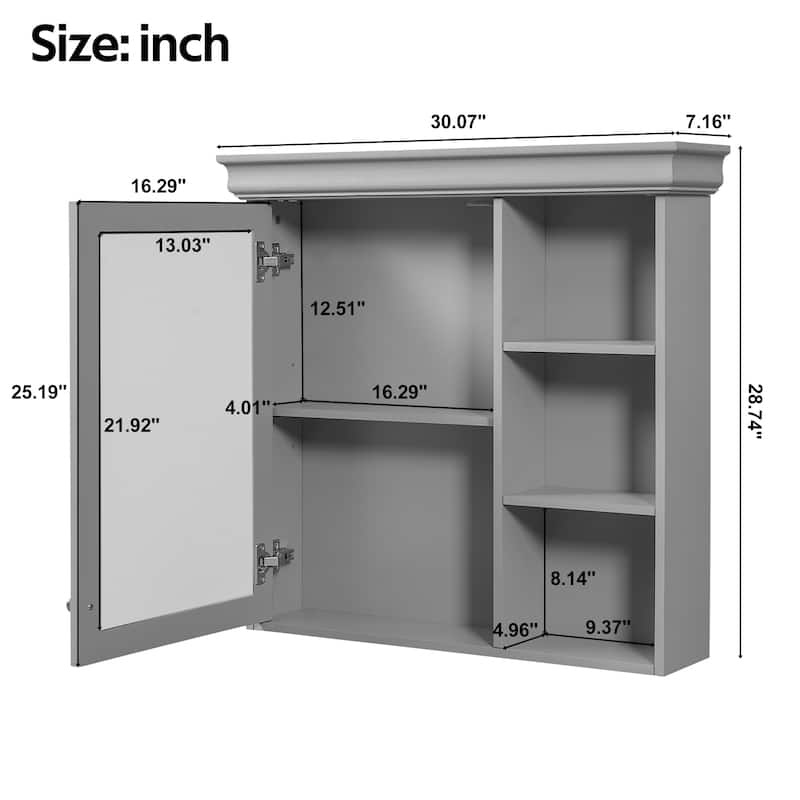 30"x28"Bathroom Medicine Cabinet with Mirror,Wall Mounted Mirror Cabinet with Storage Organizer,Over the Toilet Storage Cabinet