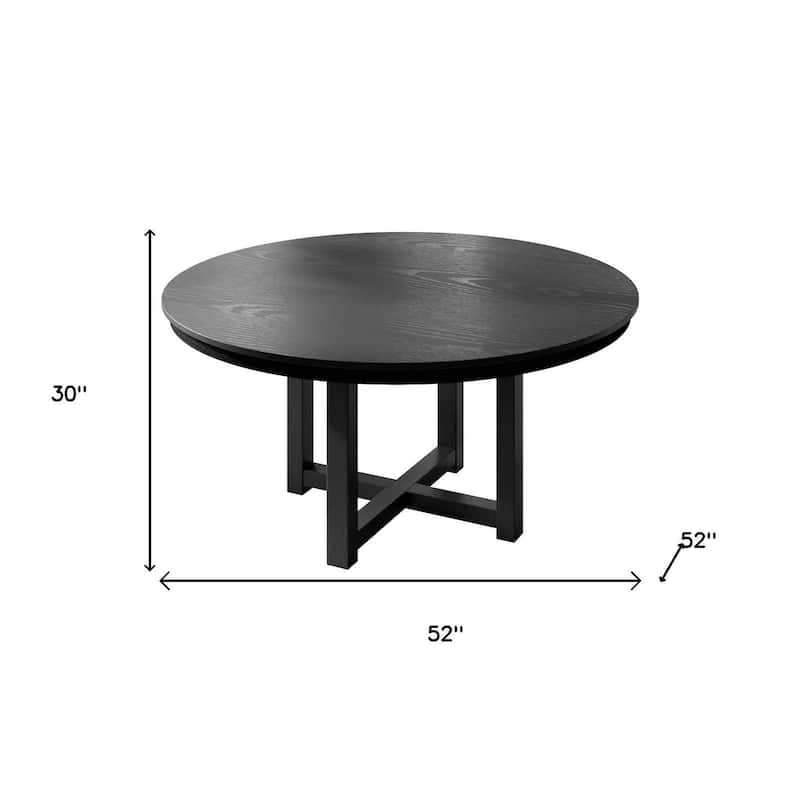 HomeRoots 52" Black Solid Wood Round Top Dining Table - 52.00 in. x 30.00 in. x 52.00 in.
