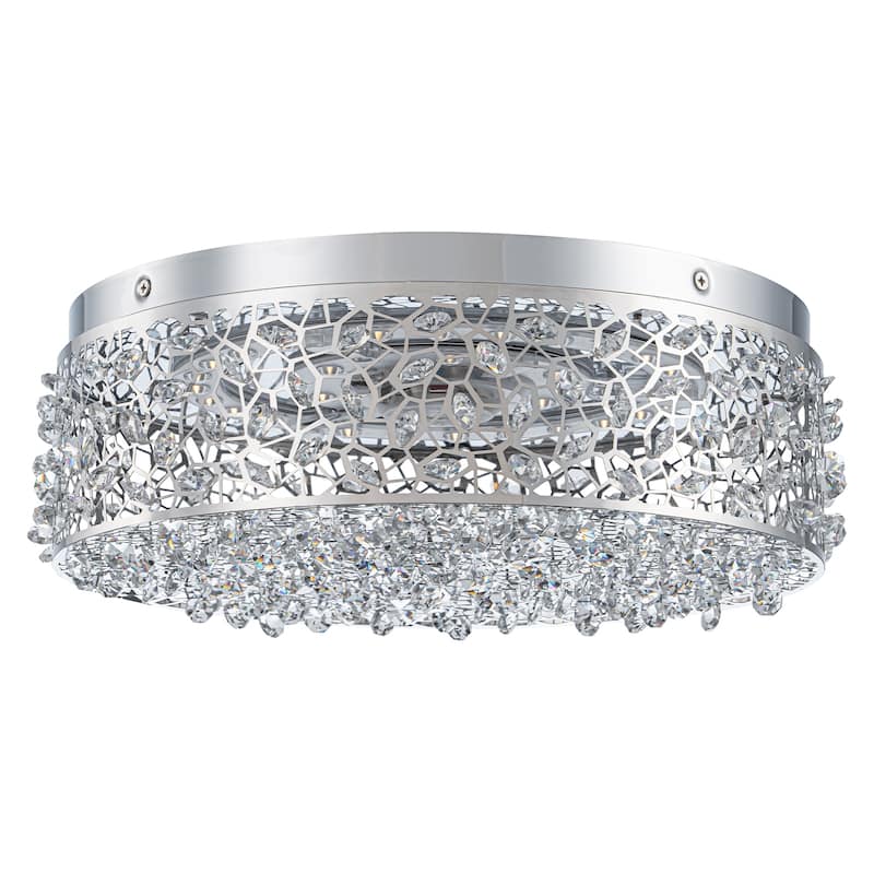 LED Flush Mount Ceiling Light with Stainless Steel Shade and Crystal - Dia.14.17-in