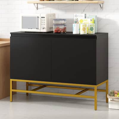 Modern 2-Door Wooden Sideboard with Gold Metal Legs and Two Adjustable Shelves