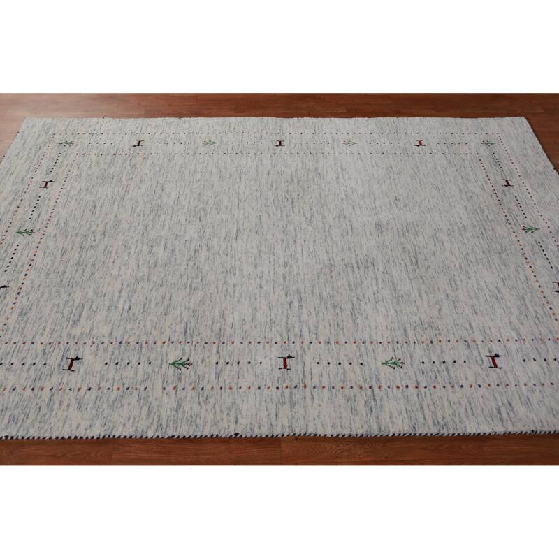 Hand Knotted Oriental 100% Wool Carpet Tribal Animal Pictorial Beige & Ivories Gabbeh Area Rug - 7' 10'' X 5' 2''