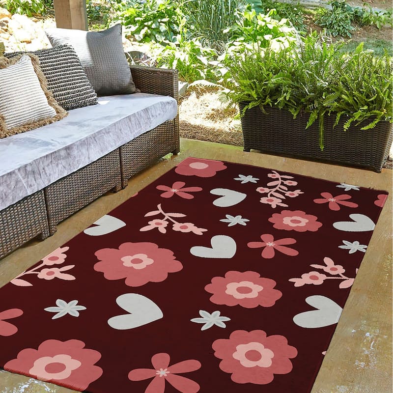 Flowery Love Valentines Chenille Indoor/Outdoor Rug