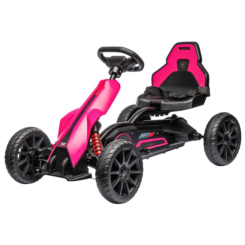 Pink Go Kart for Kids with Seat Belt and Backrest, Realistic Ride on Motor Vehicle Toy, Battery Powered Drifting Vehicle