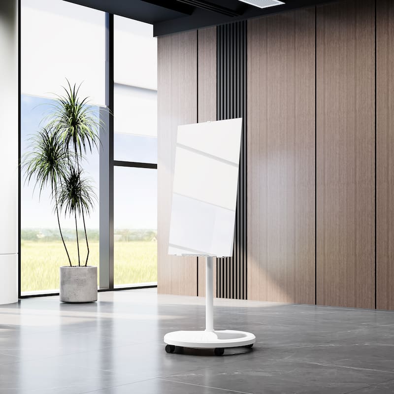 Tempered Glass Whiteboard with Adjustable Height - White