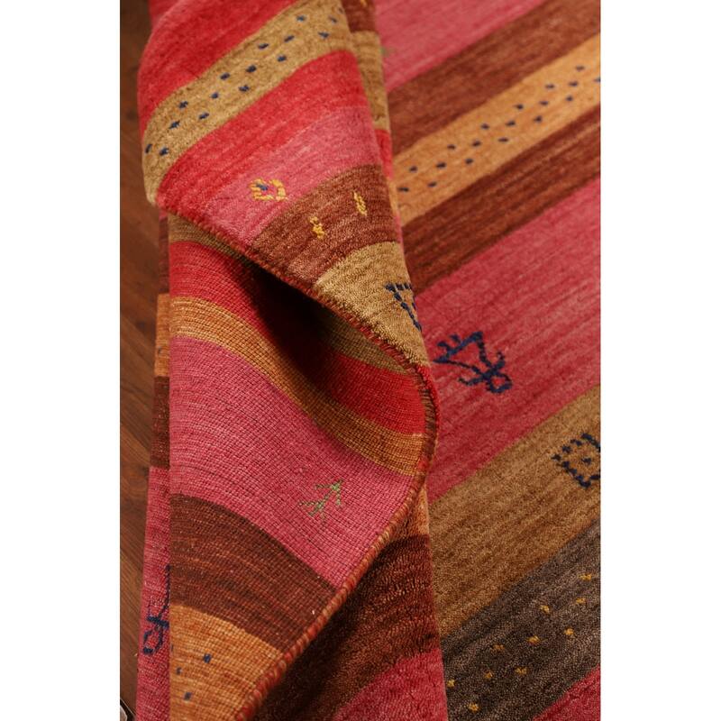 Little Animals Striped Gabbeh Indian Area Rug Hand-Knotted Wool Carpet - 5'3"x 7'10"