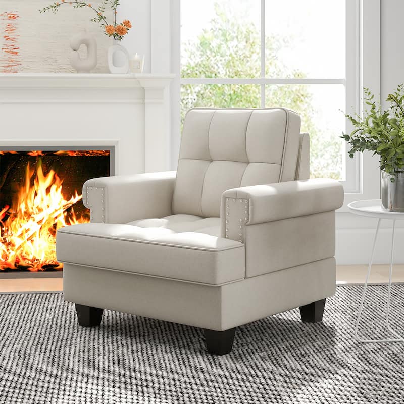 Gymax Mid-century Modern Accent Armchair with Thick Pillow & Cushion