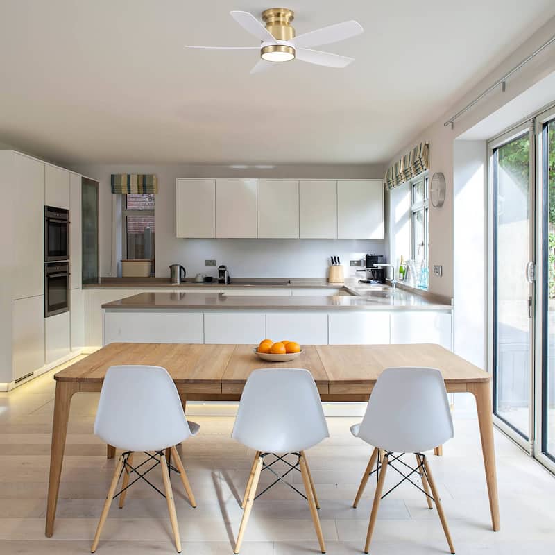 Sofucor 42 Inch Low Profile Flush Mount Ceiling Fan with Light, Remote Control, 5 ABS Blades,Reversible Quiet DC Motor