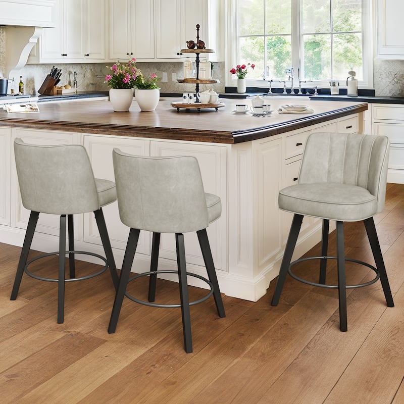 26.in Swivel Bar stool PU Leather/Fabric Upholstered Counter Stool, High Back Armless Stool with Wooden Legs
