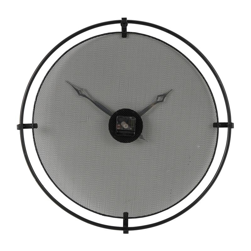 Black Metal Minimalistic Decorative Wall Clock with Mesh Backing