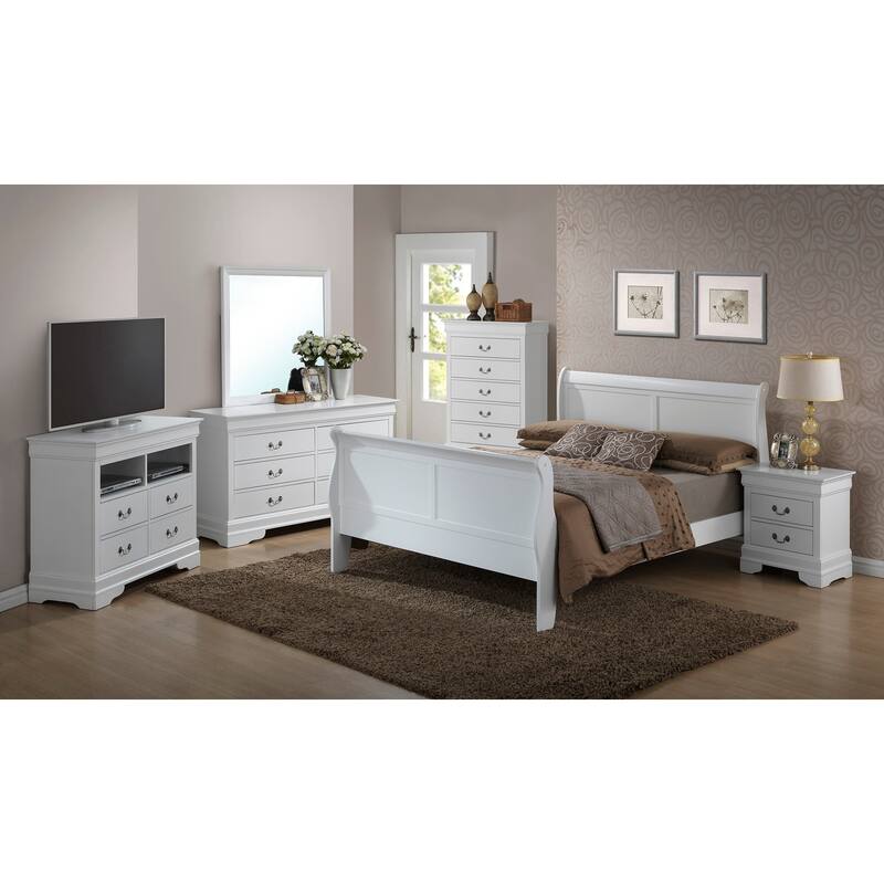 White Full Sleigh Bed - Modern Solid Pine Frame - Elegant High Footboard Design - Easy Assembly