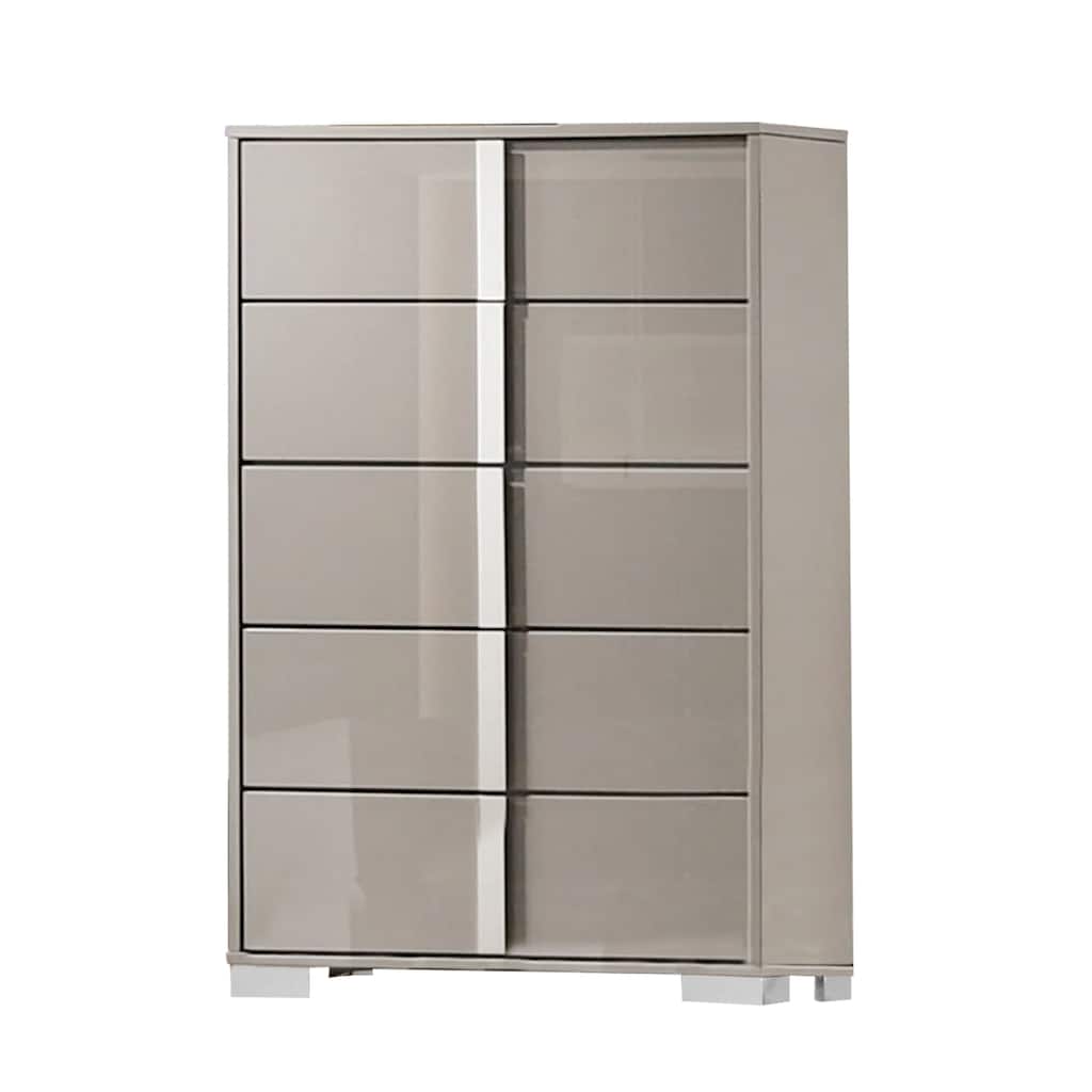 Suni Tall Dresser Chest, Light Taupe Wood with UV Finish, 5 Drawers