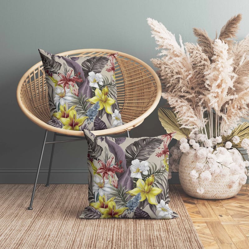 Rainforest Reverie Faux Suede Reversible Throw Pillow Pearl and Multi