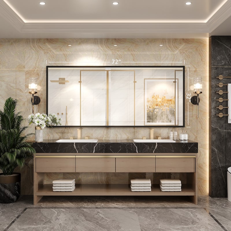 Tempered Glass and Metal Framed French Cleat Mounted Wall Bathroom / Vanity Mirror