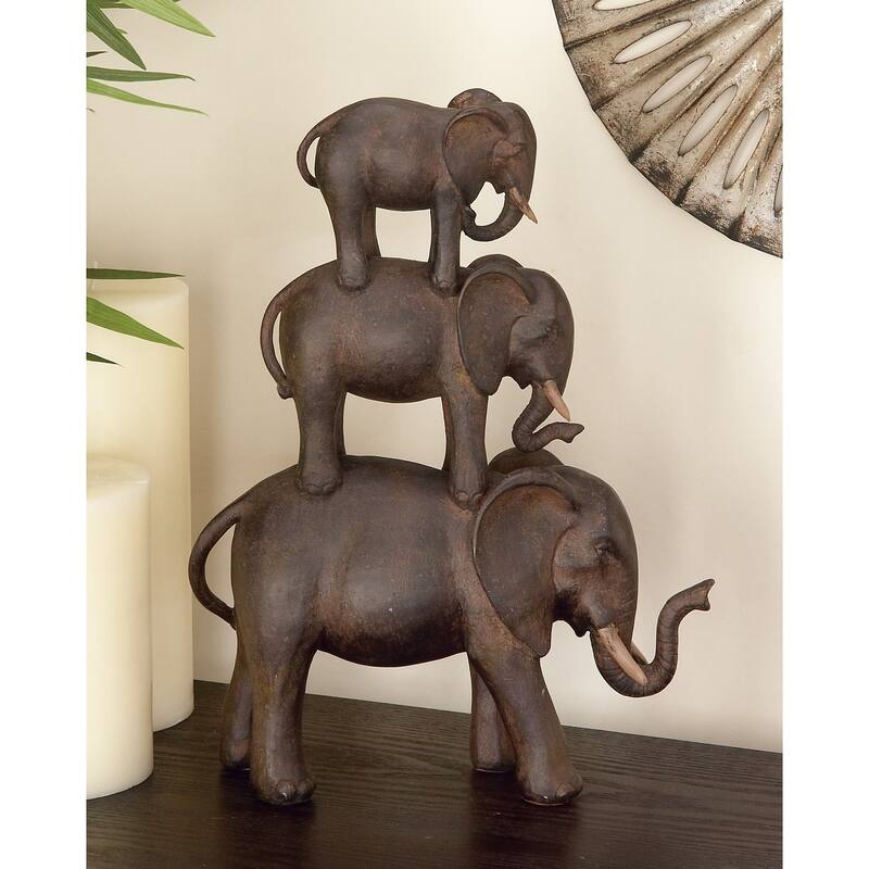 Brown Polystone Elephant Decorative Sculpture