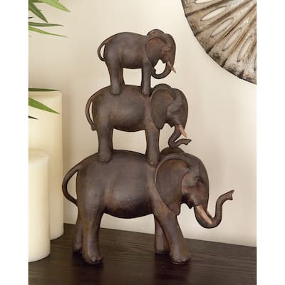 Brown Polystone Elephant Decorative Sculpture