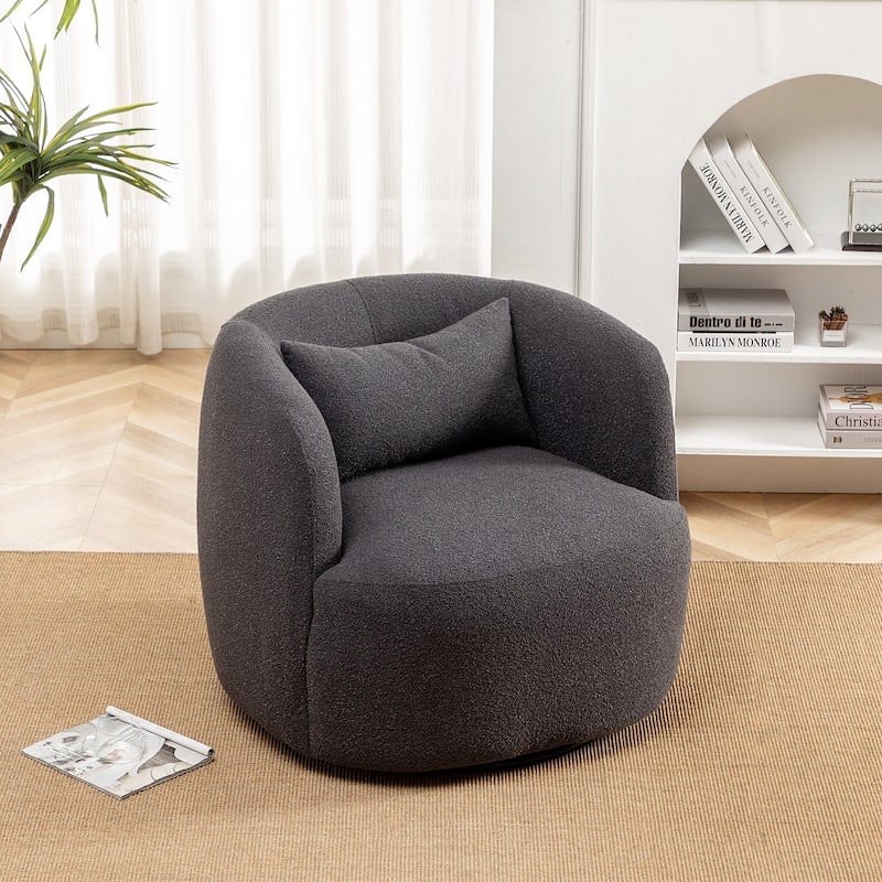 KINWELL 34" Poly Blend Boucle Fabric Upholstered Swivel Armchair
