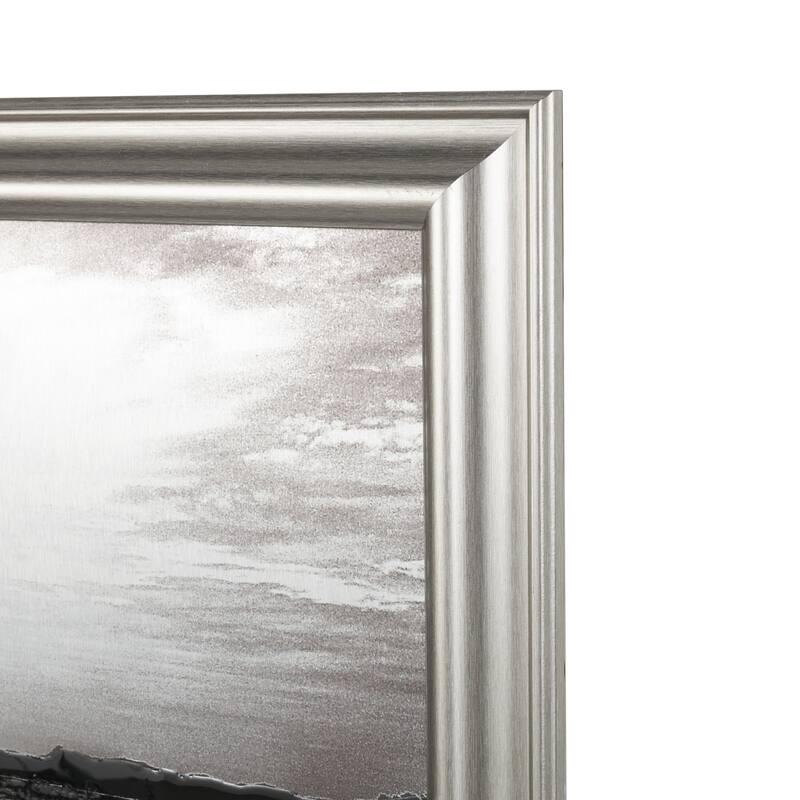 Silver Polystone Textured Ocean Landscape Wall Art with Black and White Accents