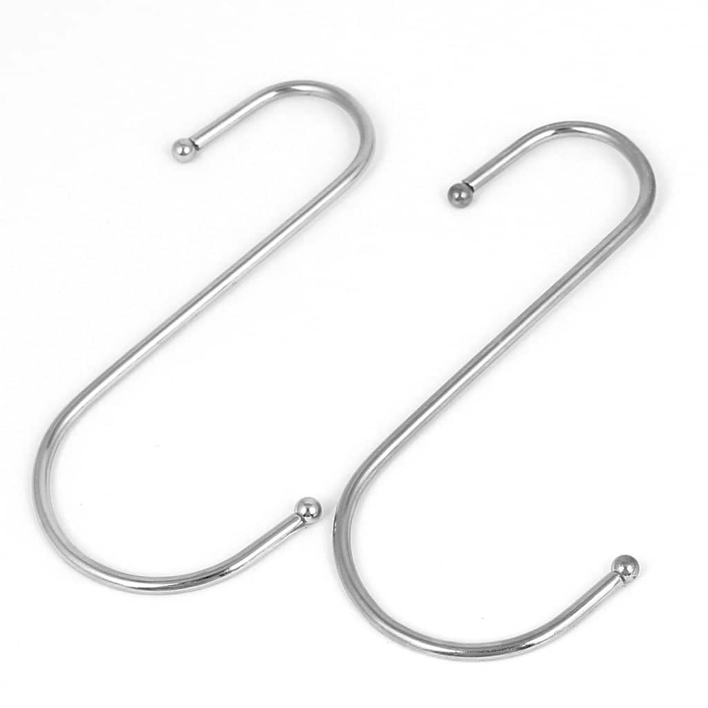 Home Bathroom Kitchen Shower Curtain Rings Hooks Hangers Silver Tone 2Pcs - Silver Tone