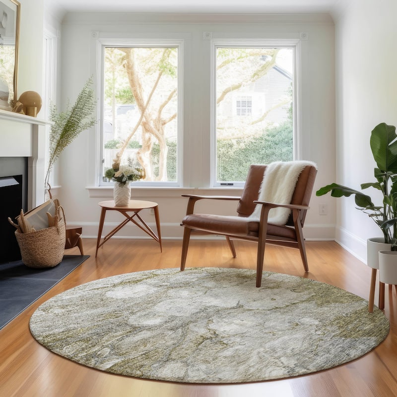Premium Washable Super Soft Contemporary Ripples Mayfield Rug - Brown - 8' x 8' - Round