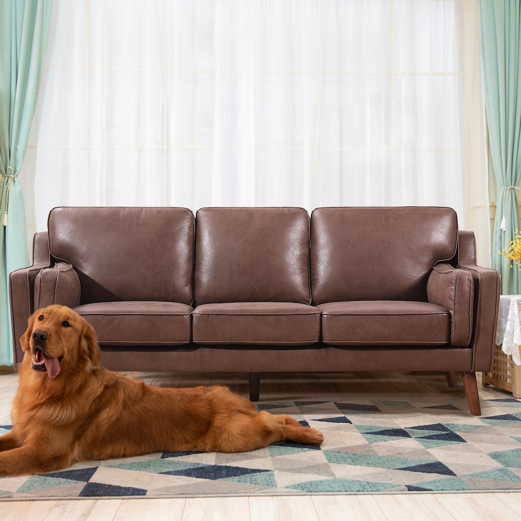 Mid-Century Leather Sofa Loveseat with 5.9" Upholstered Cushion