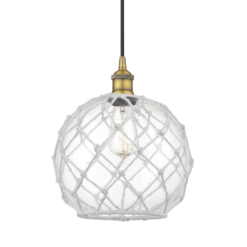 Innovations Lighting 616-1P-13-10 Farmhouse Pendant Farmhouse 10" Wide - Brushed Brass / Clear Glass / White Rope