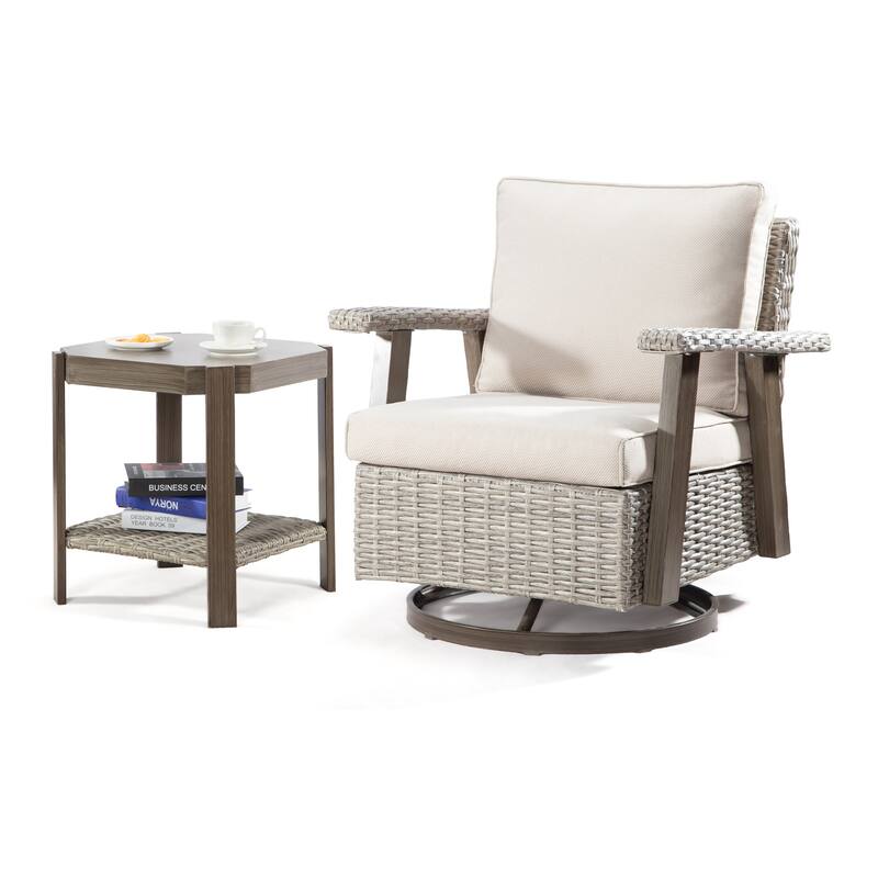 Cozywor Wicker Patio Rocking Chair Swivel Lounge Chair