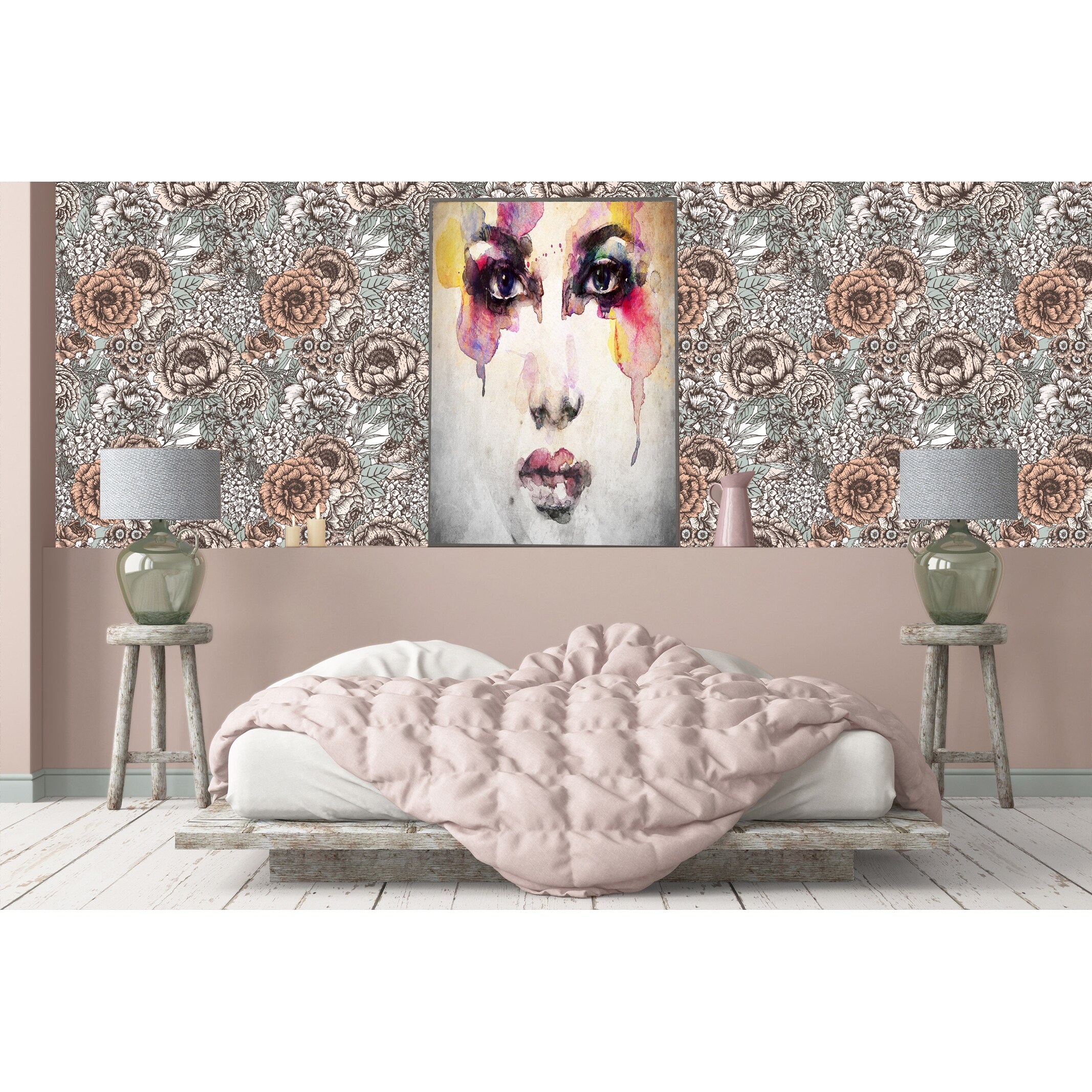 Shop Retro Floral Peonies Primrose Removable Wallpaper 24 Inch