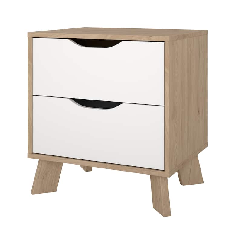 Porch & Den Ikast 2 Drawer Nightstand, Jackson Hickory/White