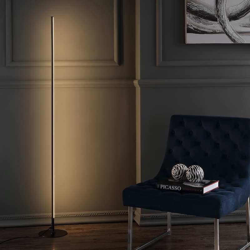 Cairo 59.5" LED Integrated Floor Lamp, Chrome by JONATHAN Y - 59.5" H x 8" W x 8" D