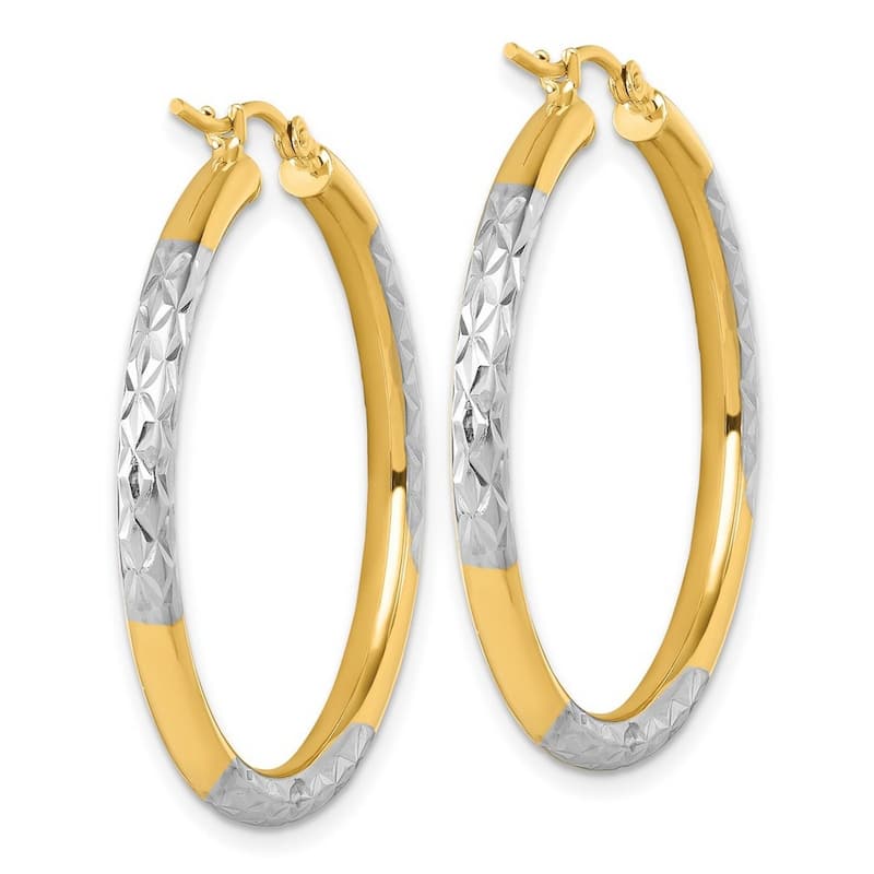 Curata 14k Yellow Gold Rhodium Sparkle Cut Hoop Earrings - 35x35mm