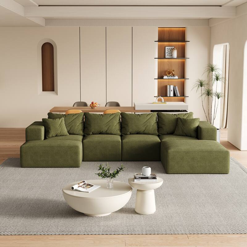 Upholstered Sectional Boneless Couch Set,Modular 132" L Shaped Sectional With 6 Pillows,Free Combination Sofa Couch
