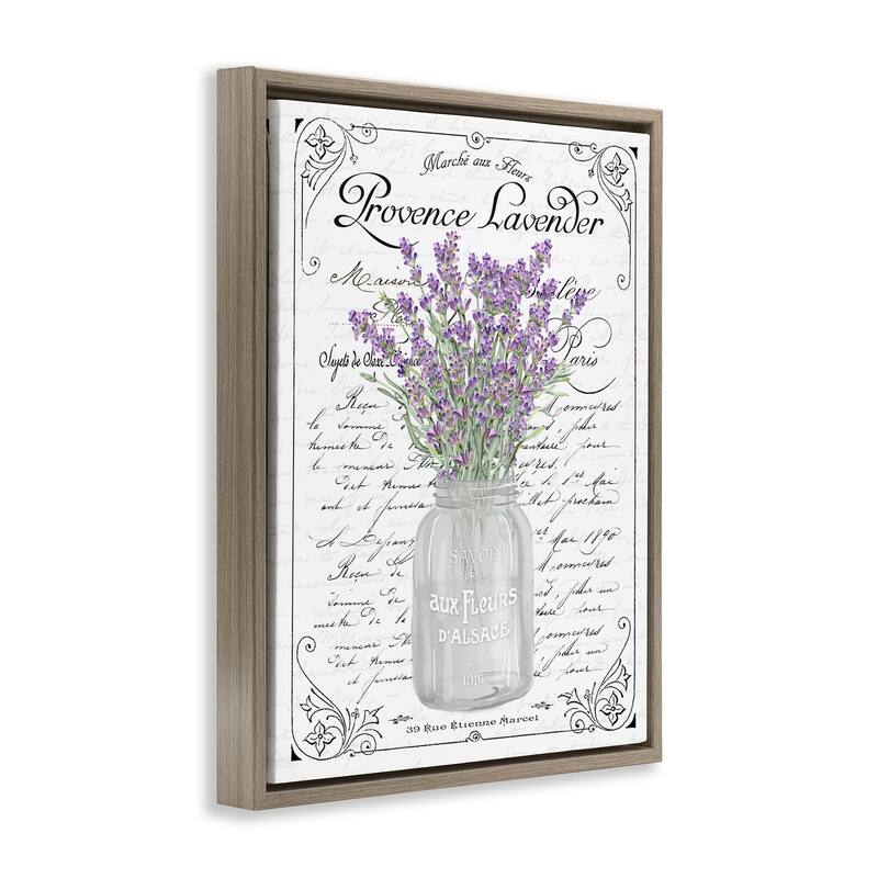Stupell Lavender Sprigs Bouquet Ornate French Script Motif Floater Frame, Design by Lettered and Lined
