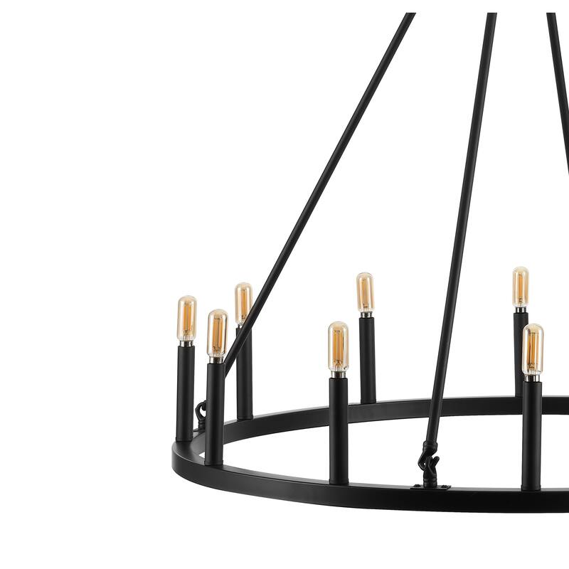 Gio Ring Iron Rustic Farmhouse LED Chandelier, by JONATHAN Y