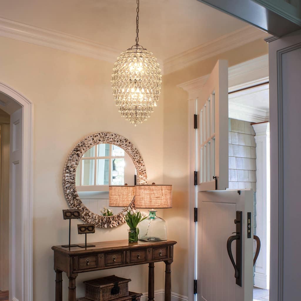 Contemporary 6-Light Luxury Crystal Chandelier Kitchen Island Pendant - Chrome - W14" x H23"