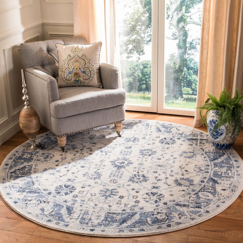 SAFAVIEH Charleston Hanne Vintage Boho Oriental Rug - 6'7" Round - Ivory/Blue