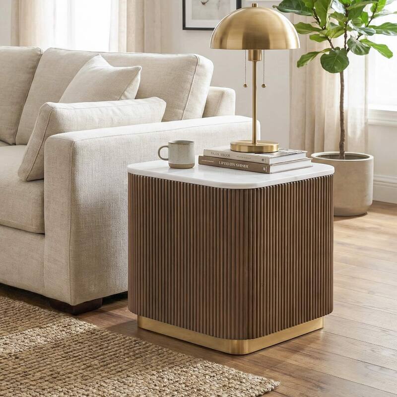 Modern Genuine Marble Top Coffee Table with Accent Gold Stainless Steel Base