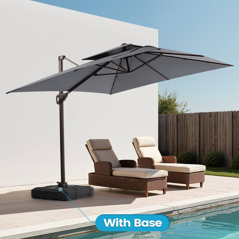 11 × 9 ft Outdoor Patio Cantilever Offset Dual Top Umbrella with Base