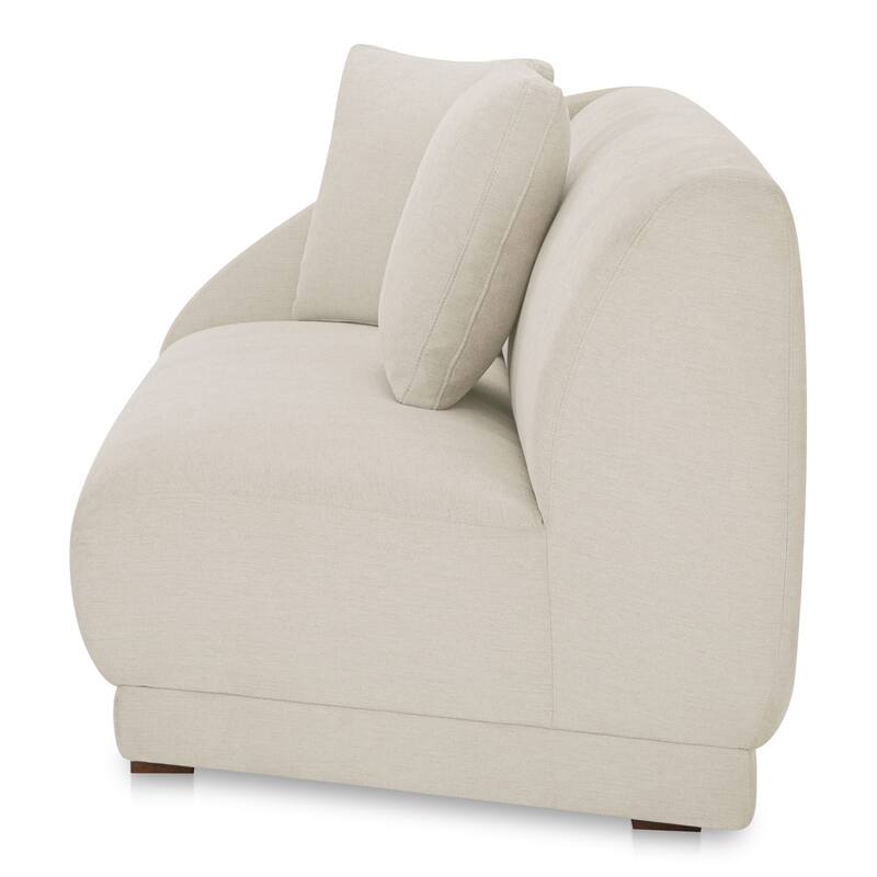 NADAAL STUDIOS Solace Left Arm Facing Modular Sofa, Deep Foam & Fiber Cushioning, Plinth Base, Two Toss Cushions, White
