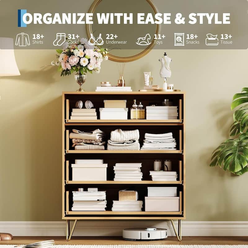 32" Wide Modern Fluted Dresser for Bedroom with 4 Drawers