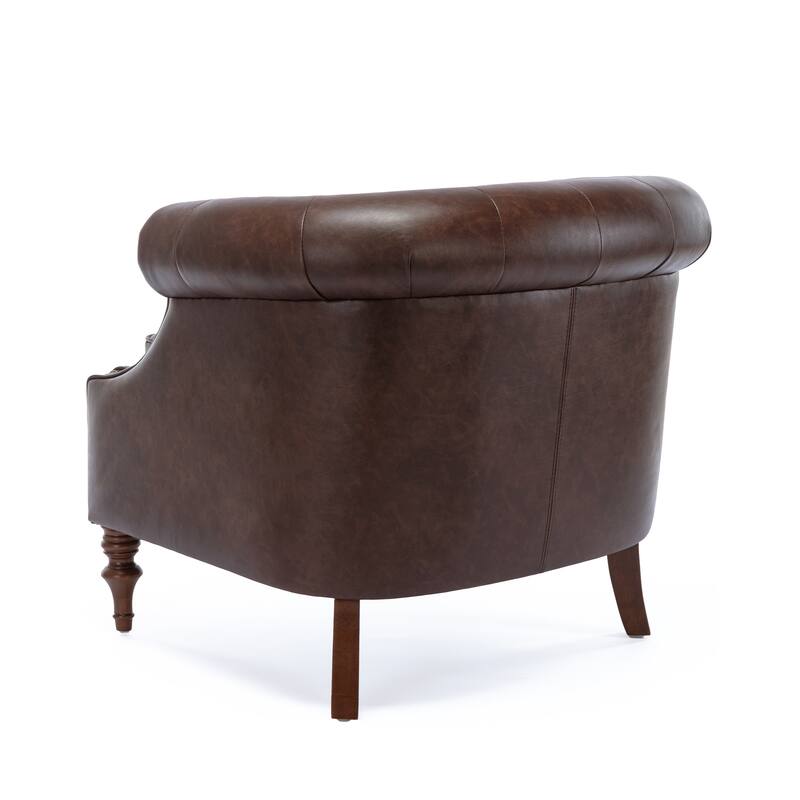 Cleveland Button Tufted Brown Faux Leather Accent Chair by Greyson Living