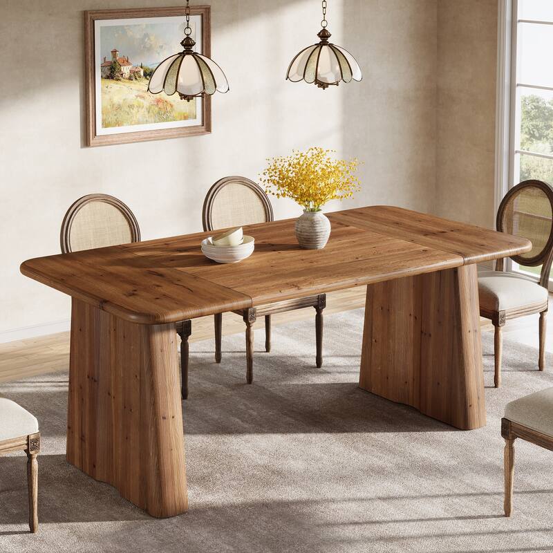 63 Inch Rectangle Solid Wood Dining Table for Kitchen Dining Room - 31.5" D x 63" W x 29.92" H - Brown