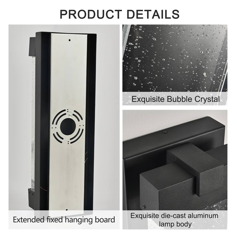 Outdoor Wall Light with Bubble Crystal Glass, LED Light Source, Weatherproof Exterior Sconce for Patio, Porch, Garage